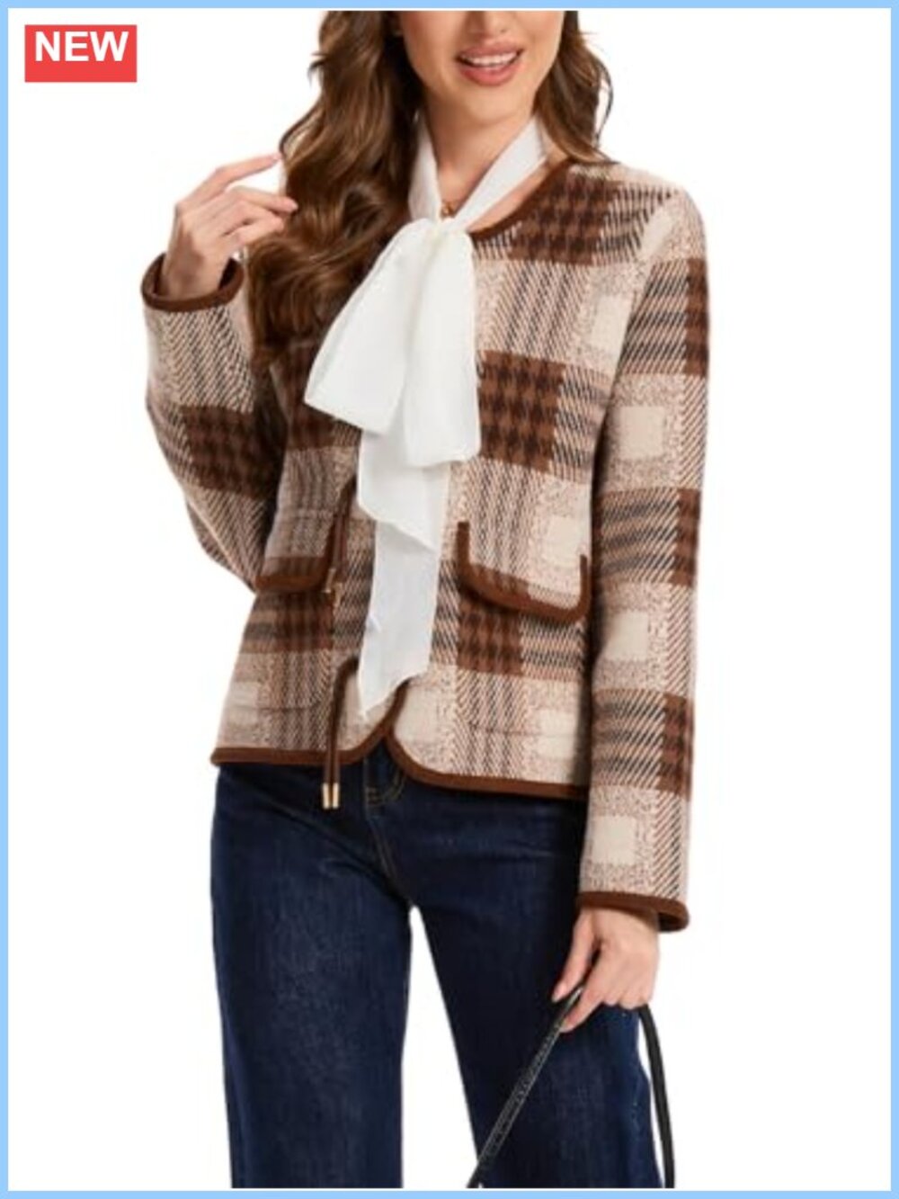 Vintage Plaid Cardigan Sweater Button Down Knit Jacket with Pockets - Picture 4 of 6